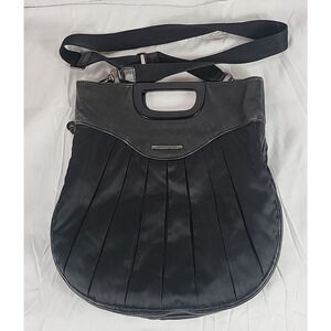 Armani Jeans Black Satin Purse Crossbody Handbag Leather accent acrylic handles